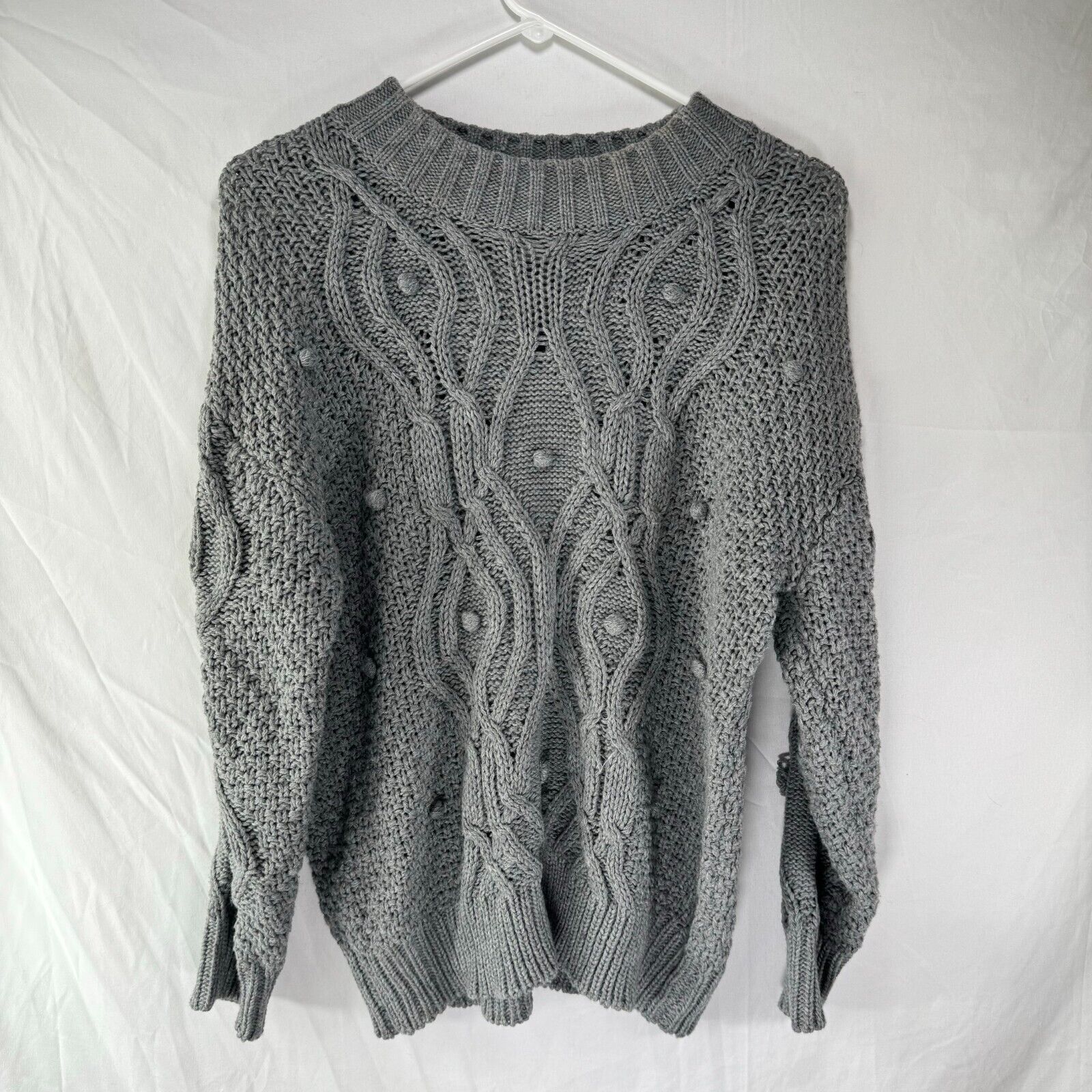 Cotton Emporium Sweater Grey Puffball Knit Woven Crochet Womens Size XS