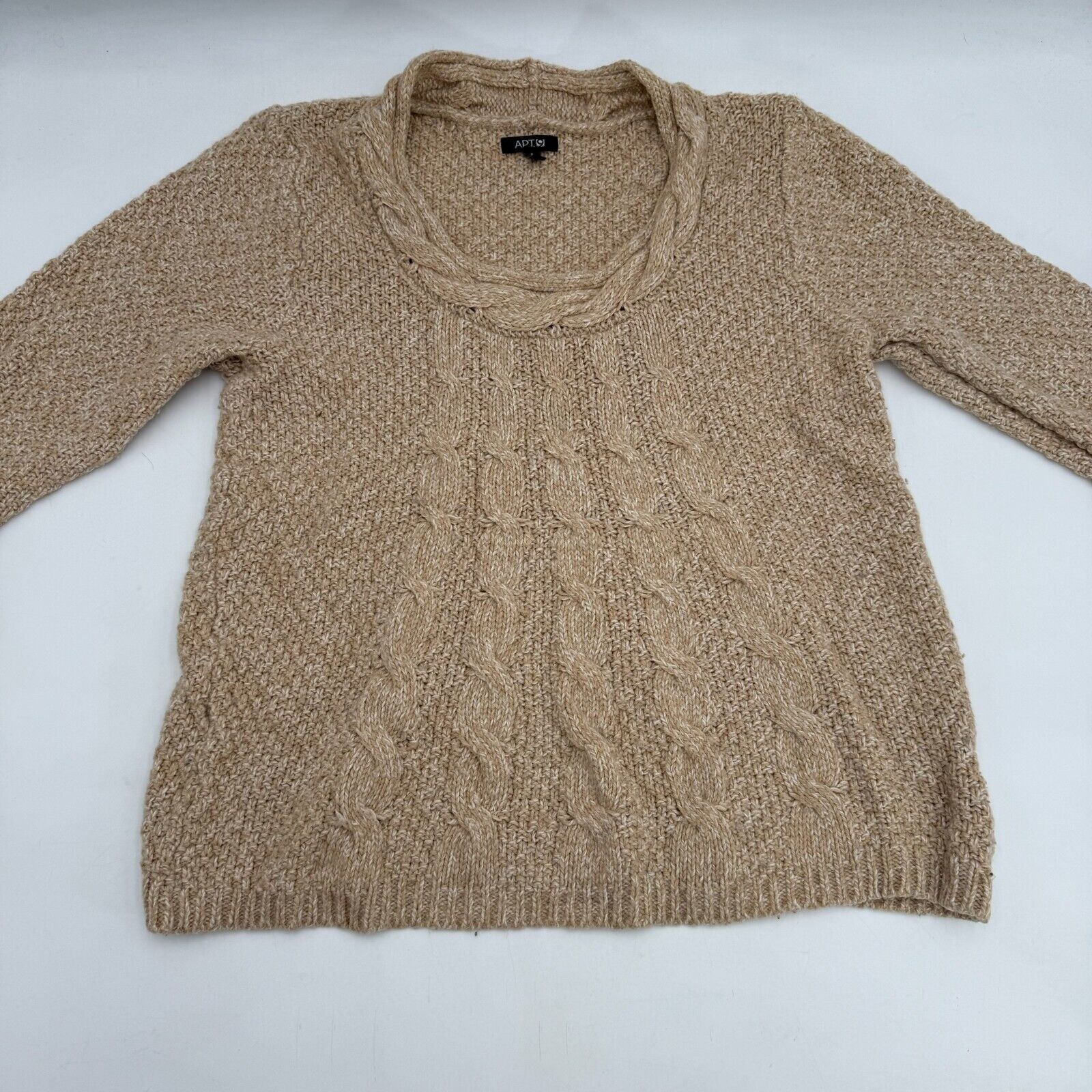 Apt. 9 Loose Knit Scoop Neck Sweater Beige Crochet Style Womens Size Large