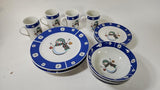 Holiday Home Snowman Christmas Blue 16 Piece Dinner Salad Plate Bowl Mug