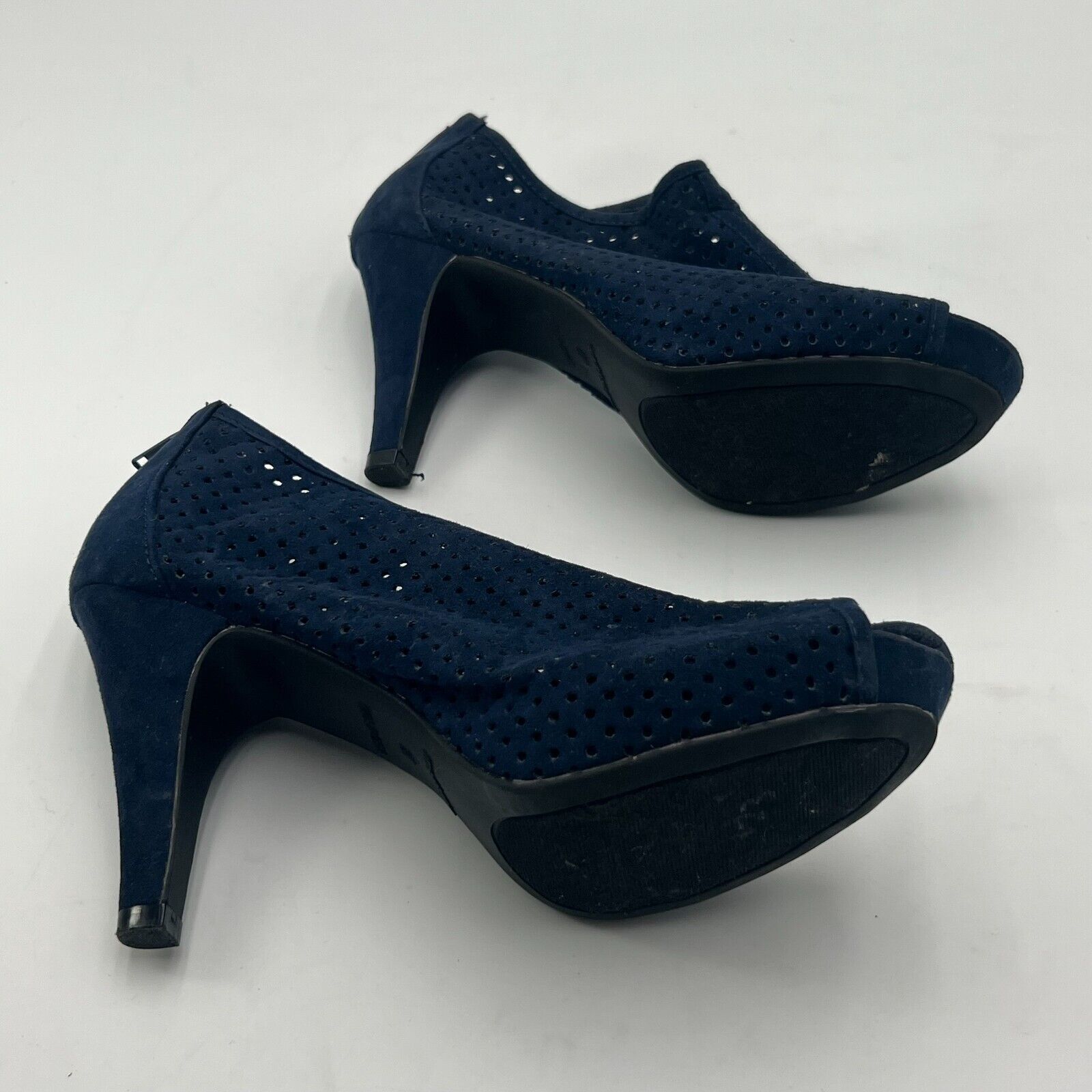 Madden Girl Peep Toe Ankle Booty 4 inch Heel Dark Blue Mesh Back Zip Women Size