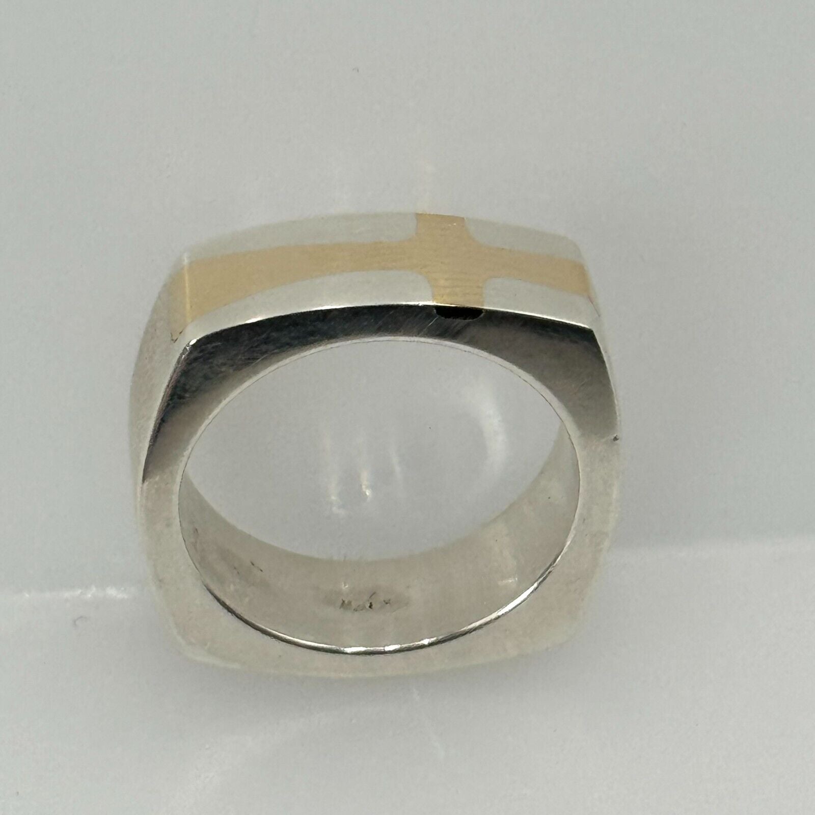 Bob Siemon Designs Square Size 10 Ring With Two Tone Sideways Gold Cross Design