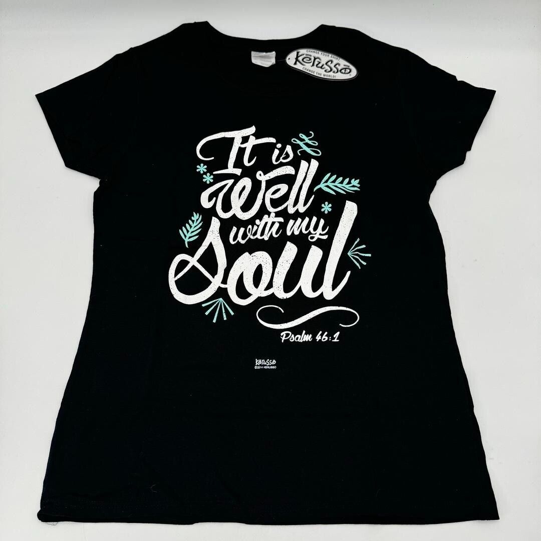 Medium Adult Kerusso Black White Blue Well Soul Psalm 46,1 Christian T-Shirt NWT