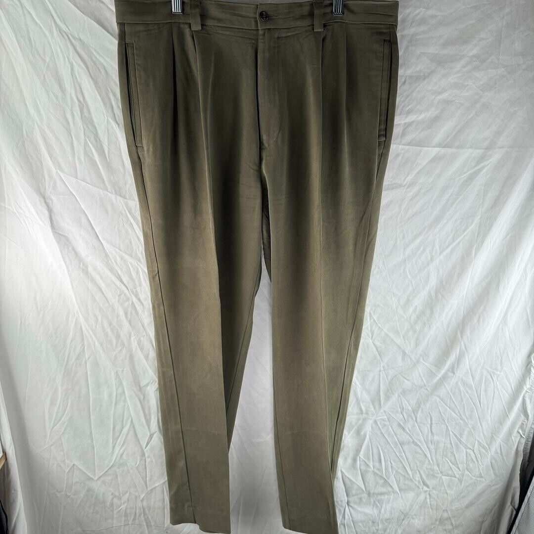 Tommy Bahama Tan Flat Front Chino Pants Men's Size 36x32 Cotton Olive Green