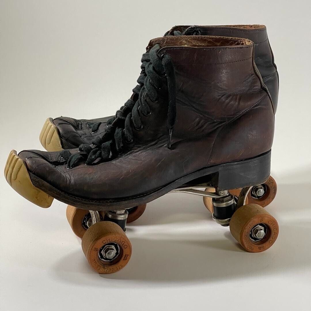 Vintage Hyde Athletic Shoe Co Chicago Wood Wheel Roller Skates - Size 9 Mens