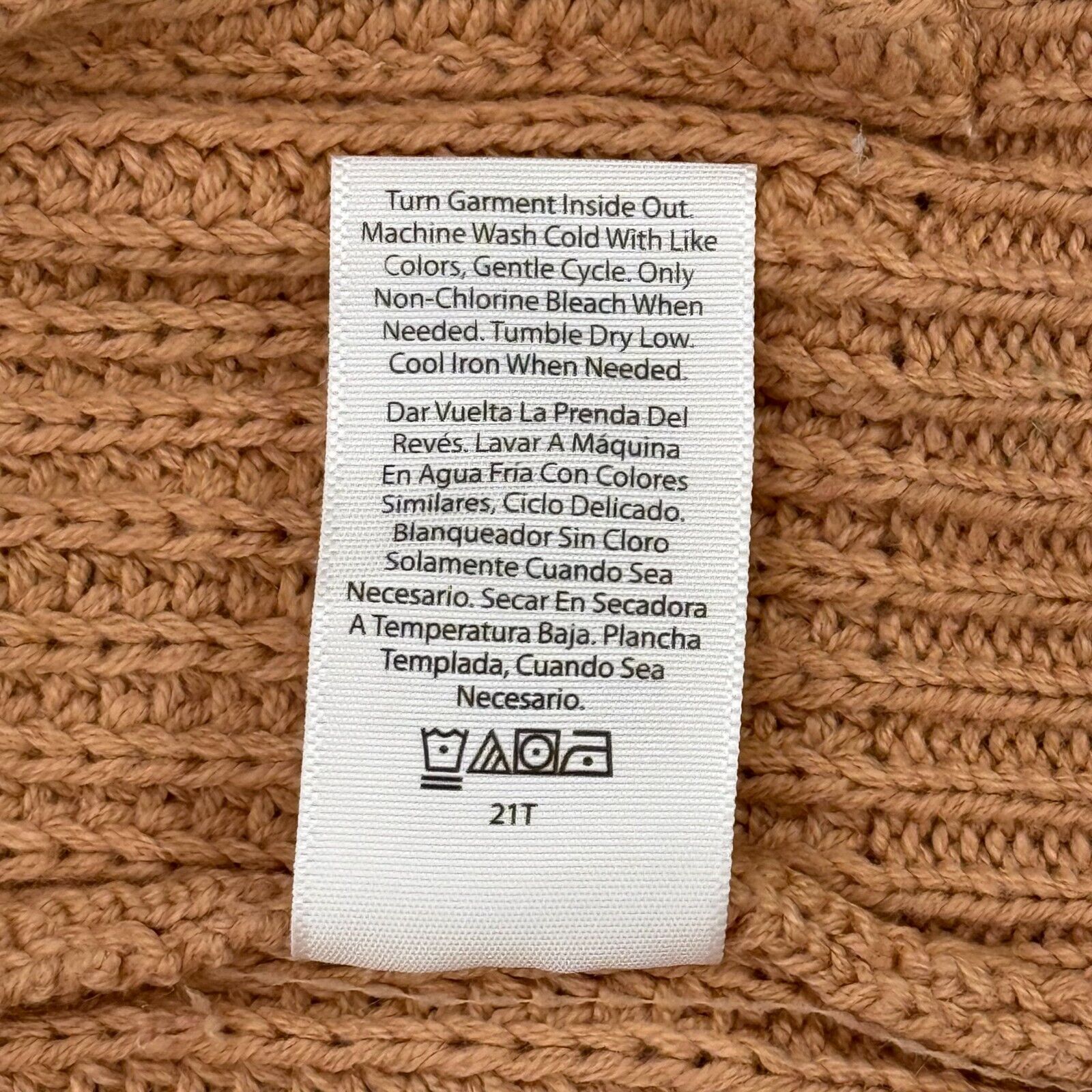 Time and Tru 3 Button V-neck Knit Sweater Pockets Beige Pink Womens Size M 8-10