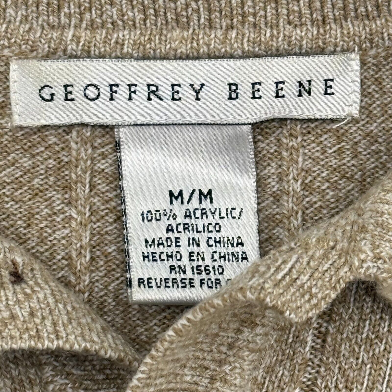 Geoffrey Beene Mens Quater Button Collared Pullover Sweater Tan Beige Size M