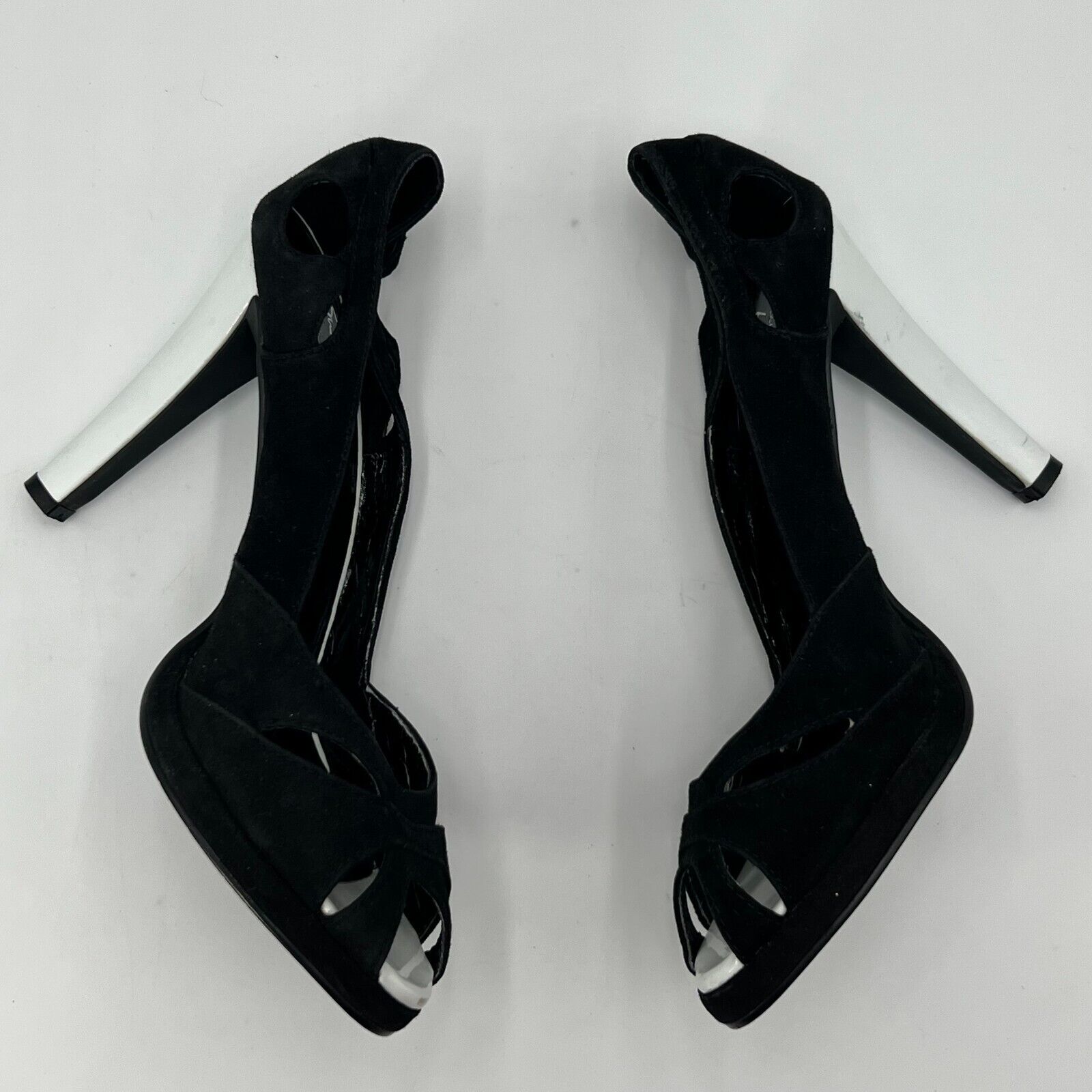 Susan Lucci Designer Pumps 4.5 inch Heel Black Leather Open Toe Womens Size 10M