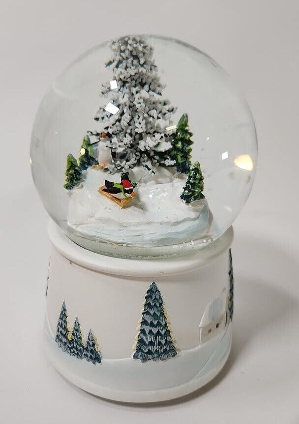 Wind Up Rotating Snow Globe Music Box, Winter Theme Christmas Penguins Sledding