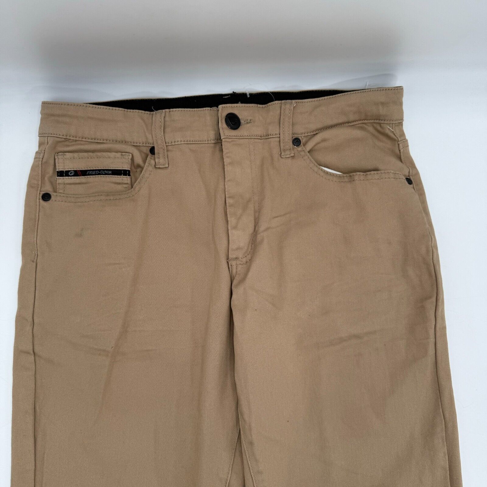 Fried Denim Mens Slim Cotton Stretch Pants 4-Pocket Comfortable Beige Size 34x30