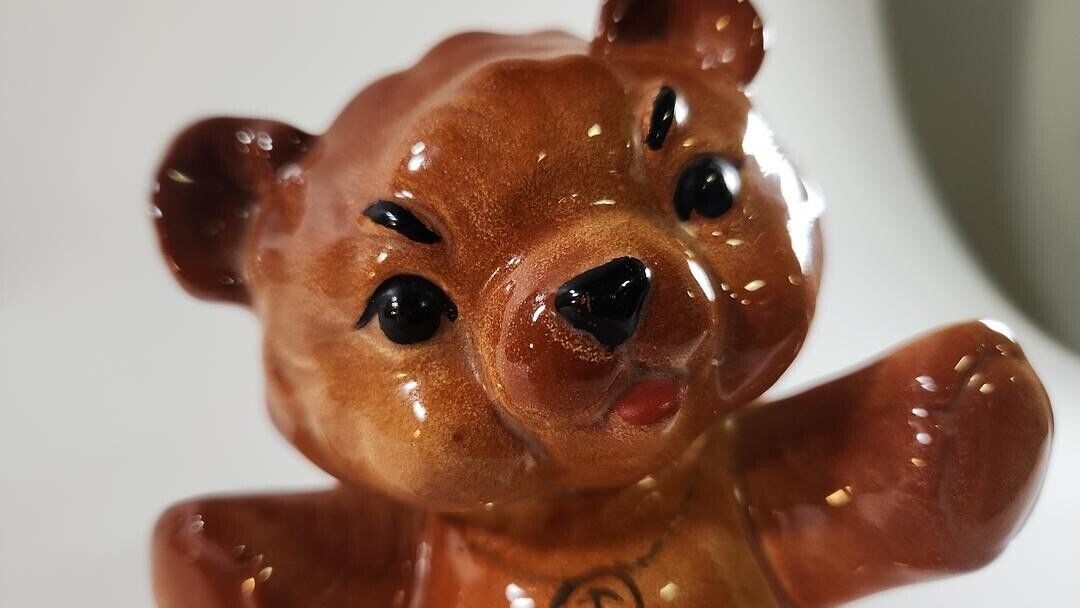 Ceramic Silly Bear Figurine, High Gloss Painted J Necklace