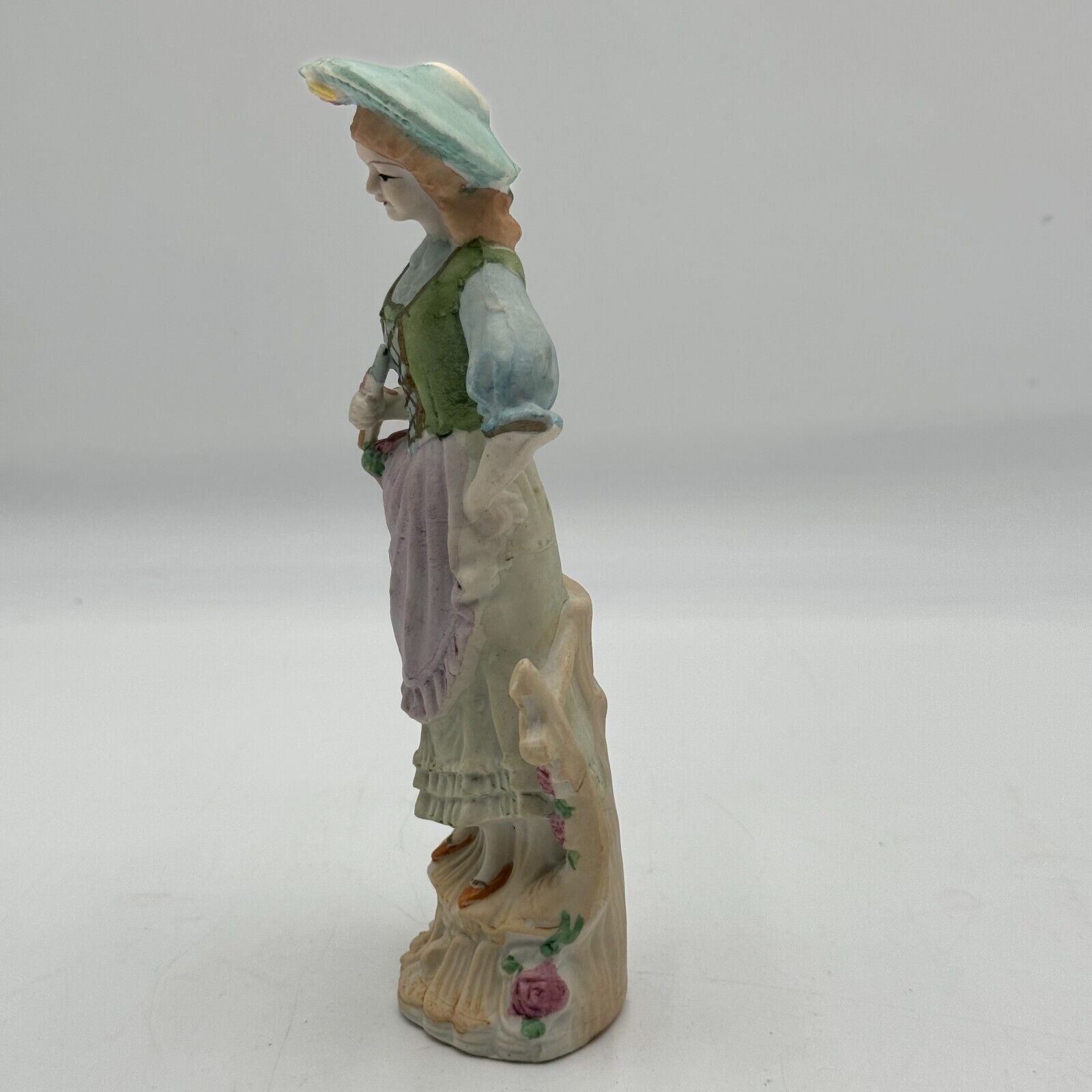 Vintage Occupied Japan Woman Lady Roses Hand Painted Porcelain Andrea Figurine