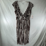 Dress Barn Brown Zebra Print Low Cut Sun Dress Casual Stretch Womens Size 12 NWT