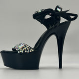 Pleaser 5160 6 inch Platform Heel Sandal Strap Black Jeweled Womens Size 6