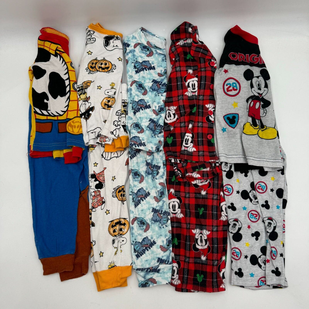 Lot of 6 Pajama Sets Disney Mickey Stitch Woody Charlie Holiday Toddler Size 3T