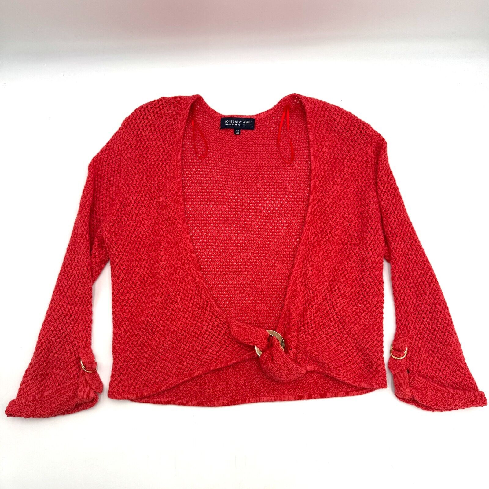 Jones New York Signature Knit Open Front Buckle Red Women’s Size PM Petite M