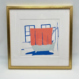 Abstract Painting Bathroom Art Blue Red 10x10 Print Matte Glass Wood Frame 15x15
