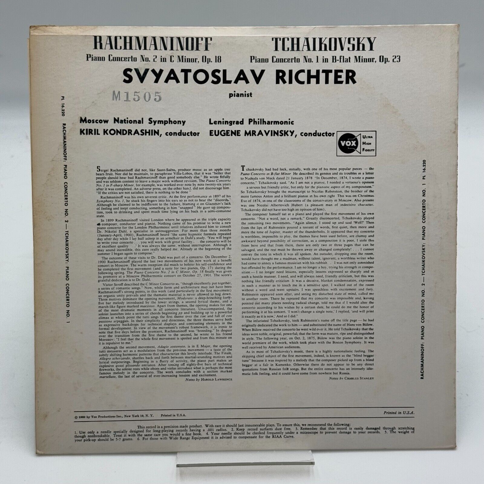 1 Tchaikovski Rachmaninoff Svyatoslav Richter LP Records Vinyl Album PL 16220