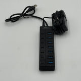 IXCC 7-Port USB 3.0 Hub Black Dock Station Toggle Buttons - PORTABLE & DURABLE