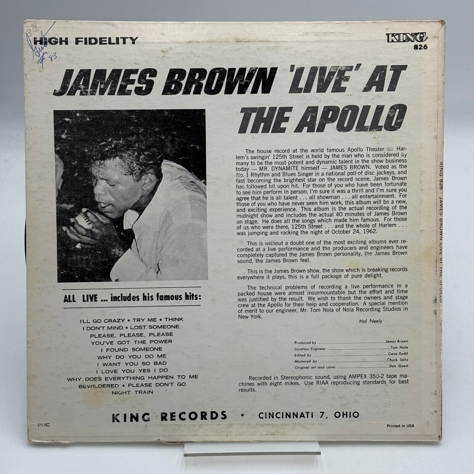 James Brown – Live At The Apollo King 826, Classic R&B LP Vinyl Album 1963