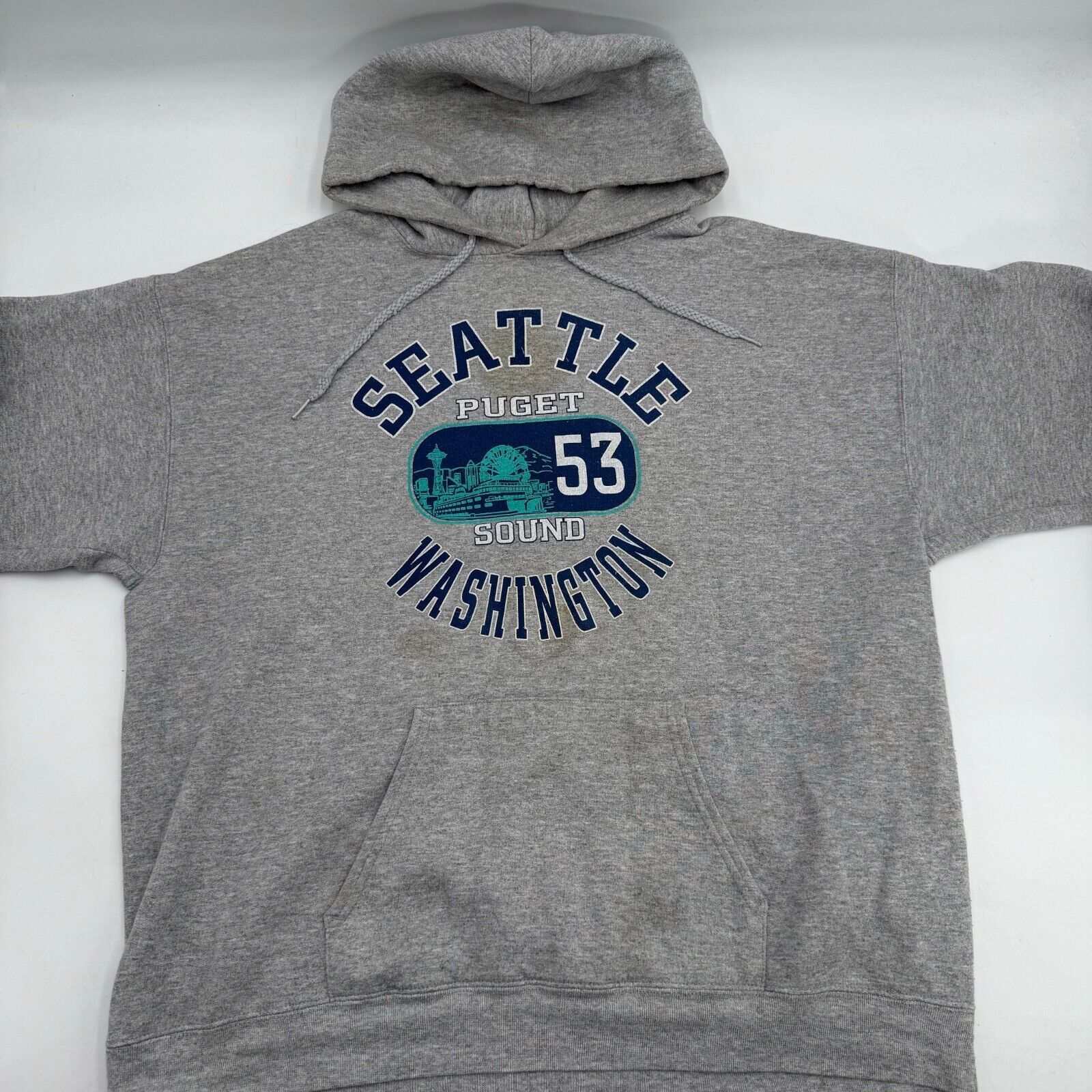 Hanes Seattle Washington Hoodie Puget Sound 53 Hoodie Drawstring Grey Unisex L