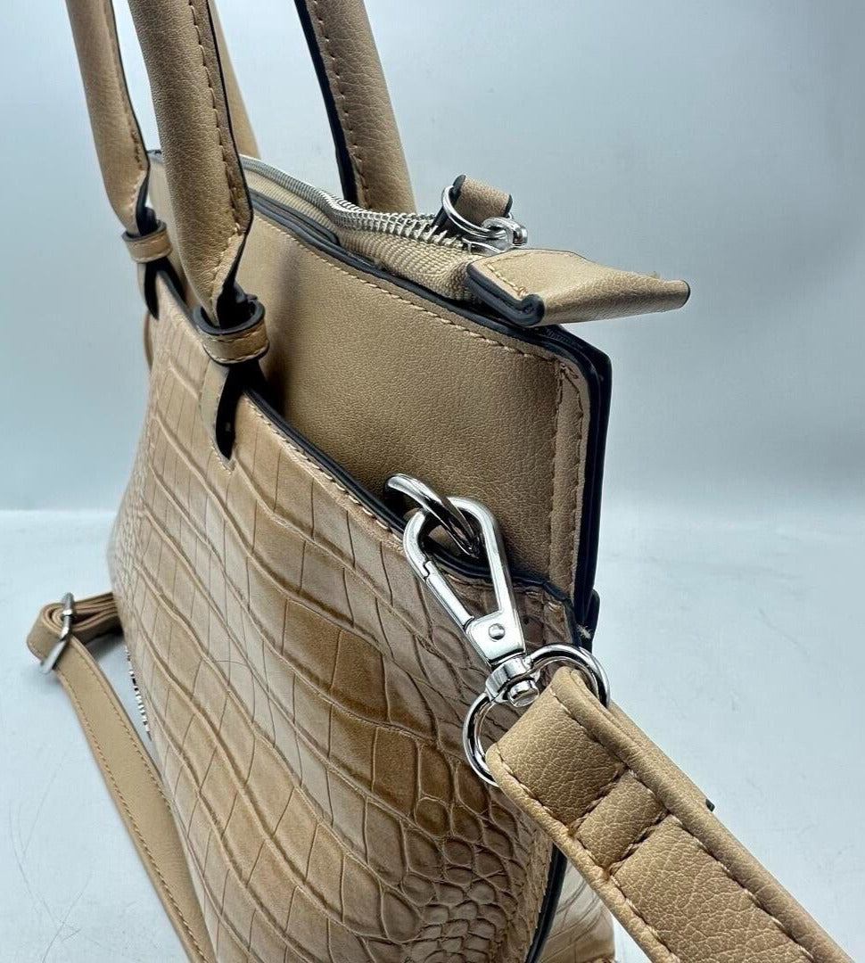 Enzo Angiolini Vintage Glazed Beige Alligator Print Pattern Leather Handbag