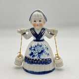 Vintage Dutch Girl Bell Figurine Buckets Figurine Holland Delft Blue Style 5in