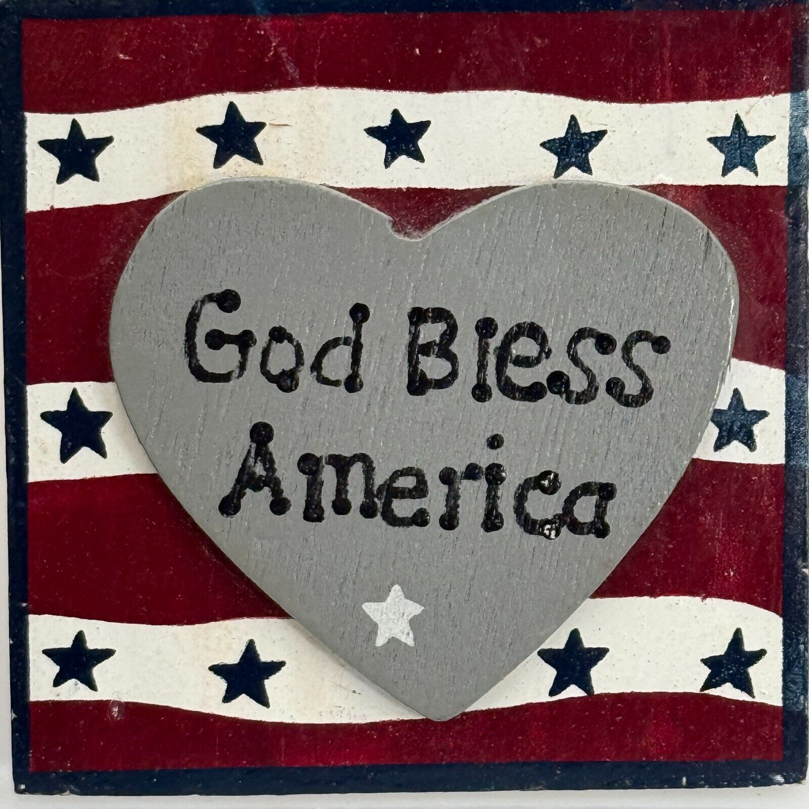 9 Pack 4in Square Wood Magnet Plaque God Bless America USA Flag Heart Home Decor