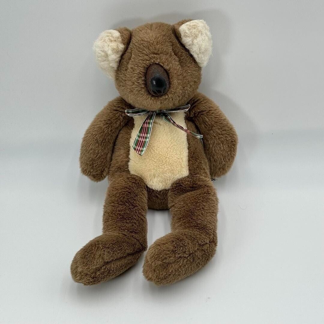 Manhattan Toy Stuffed Plush Koala Bear Tan Brown Plaid Ribbon Bow 1996