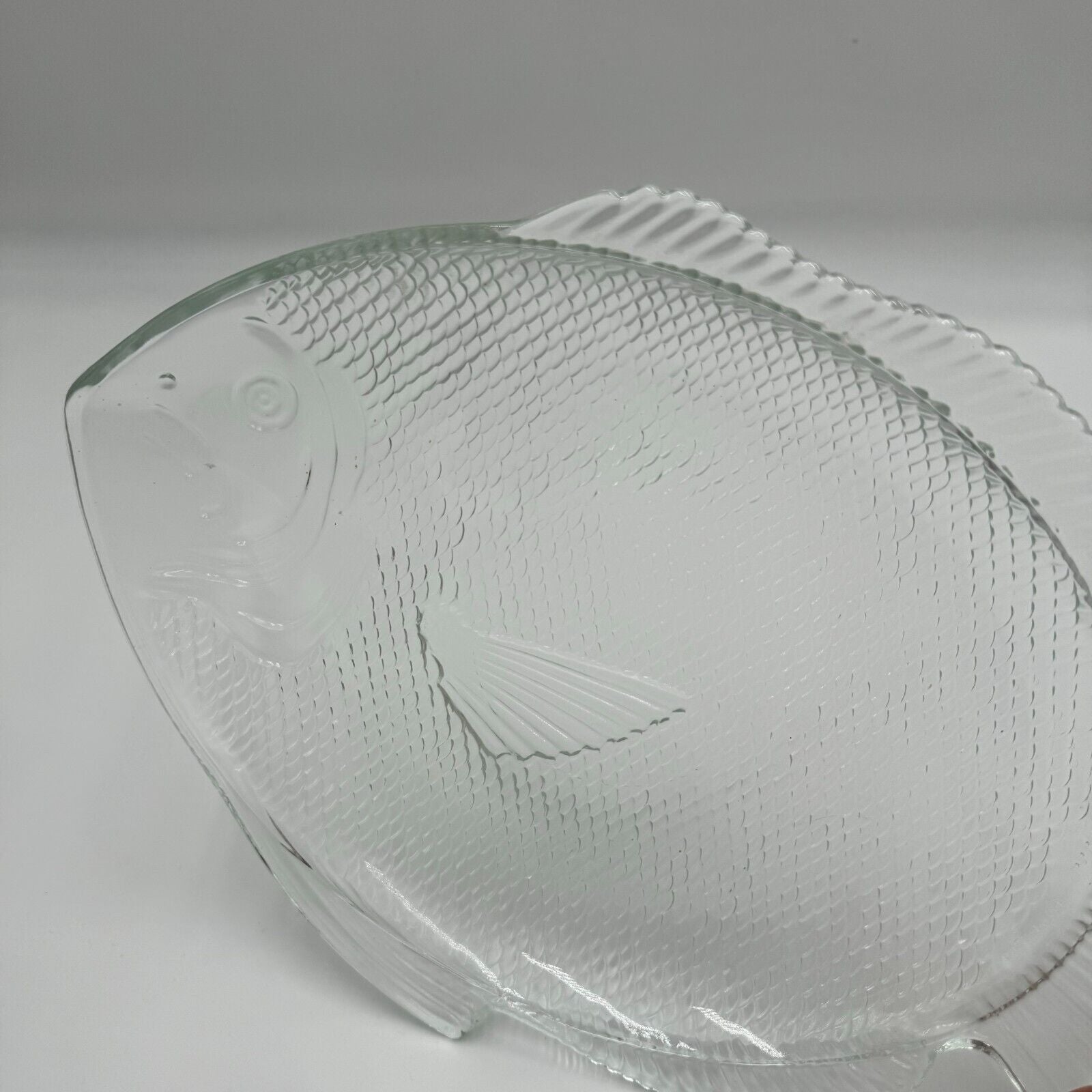 Vintage Clear Glass Ovenproof Fish Shaped Plate, 11" x 8"