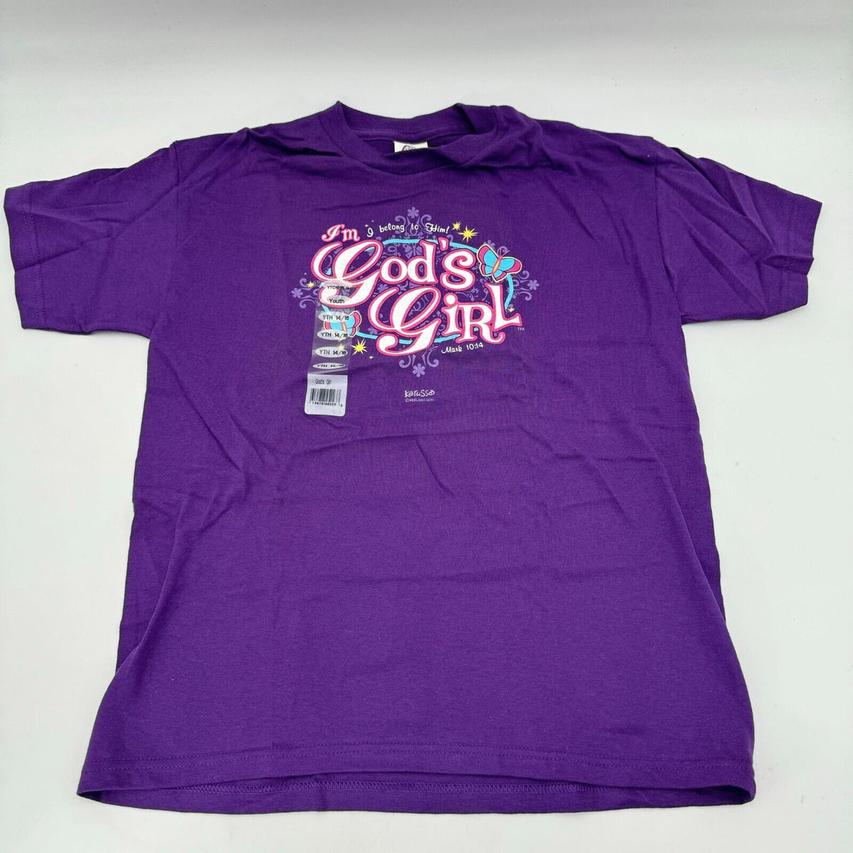 Kerusso Girls Crewneck Tshirt Printed Verse Mark 10:14 Christian Purple Size XL