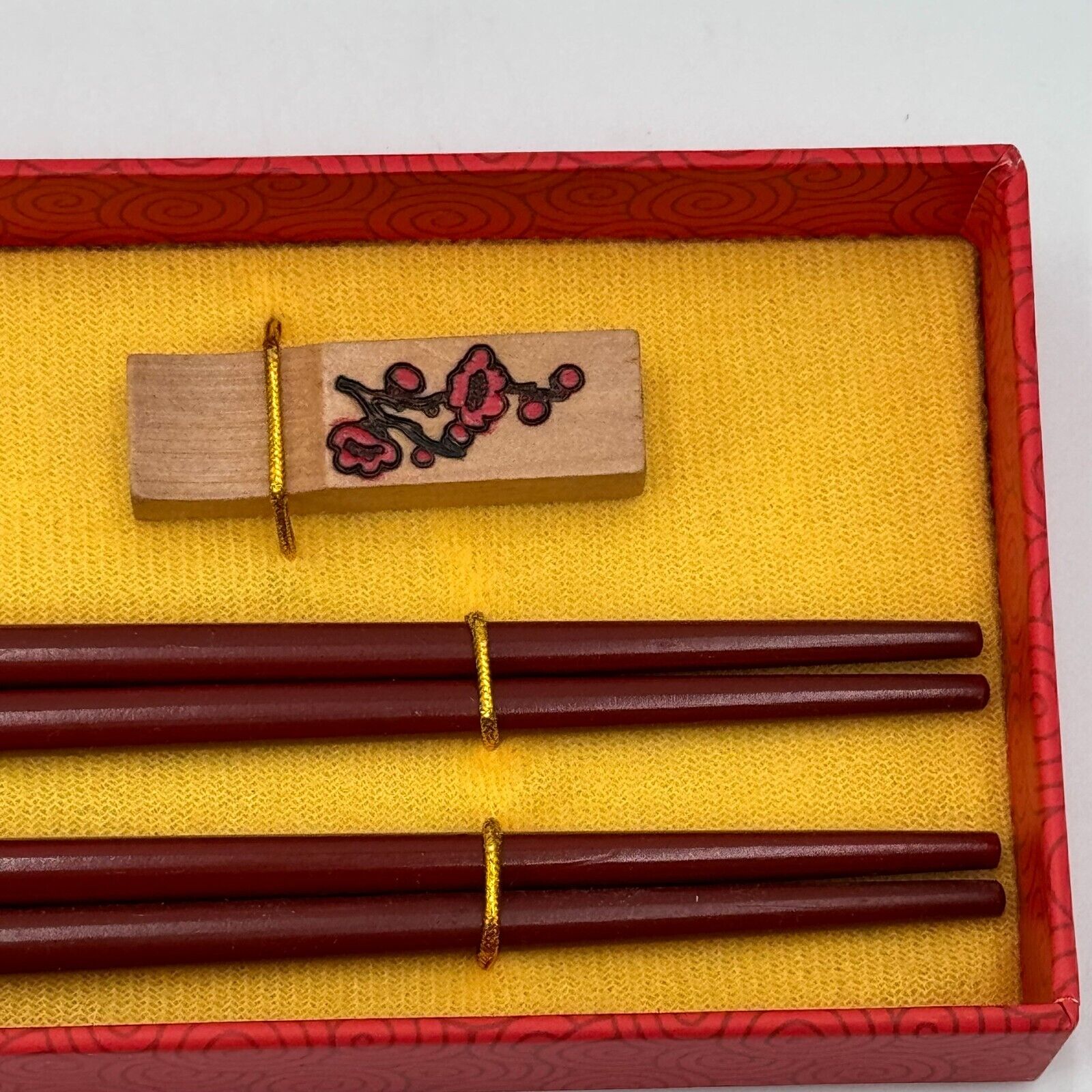 Authentic Chinese Chopsticks & Rests From China Red Floral Decorative Design NIB