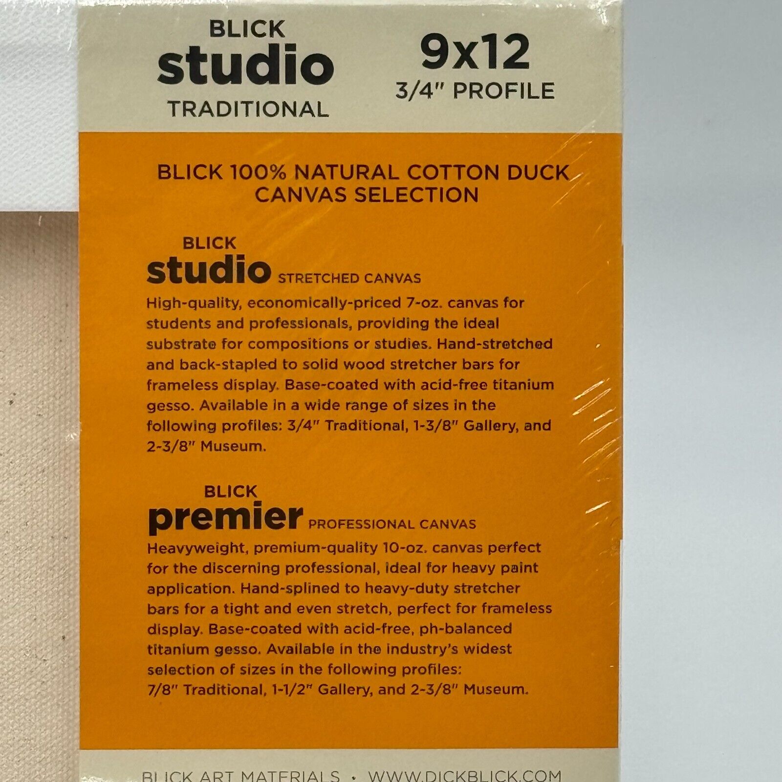 Blick Studio Stretched Cotton Canvas - 9" x 12", 3/4" Traditional Profile