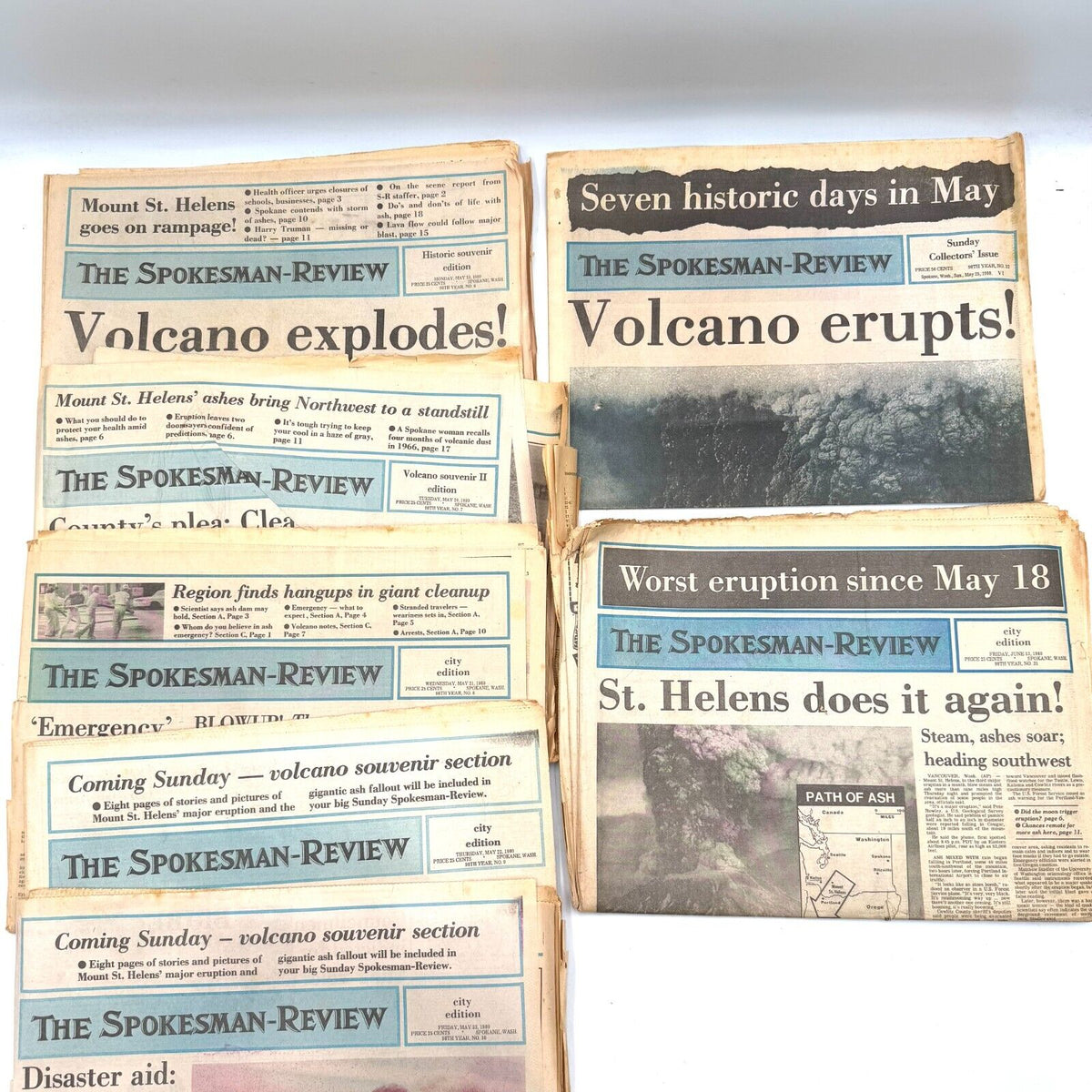 7 Issues Spokane Review Newspaper St. Helens Eruption Historic Souvenir 1980