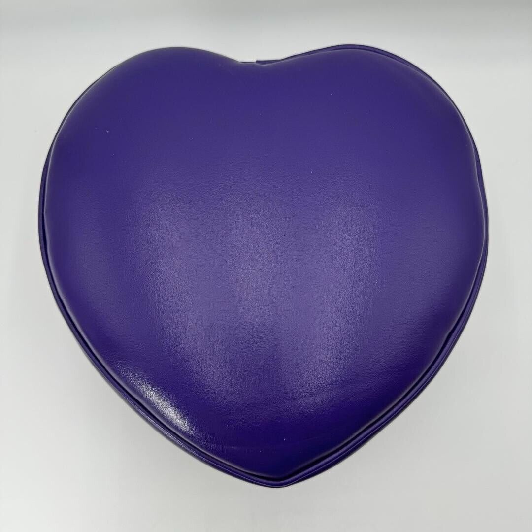 Decorative 9” Foot Stool Purple Heart Shaped Leather Cushion 15”D 3 Chrome Legs