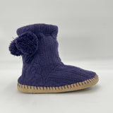 American Eagle Knit Slipper Boots Draw String Purple Puff Ball Womens Size 9-10