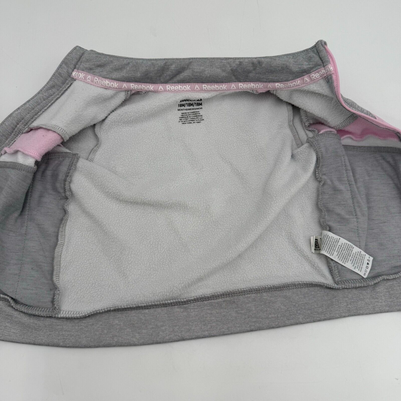 Reebok Girl’s 18mo Infant Full Zip Jacket Grey Pink Long Sleeve Child 18 Months