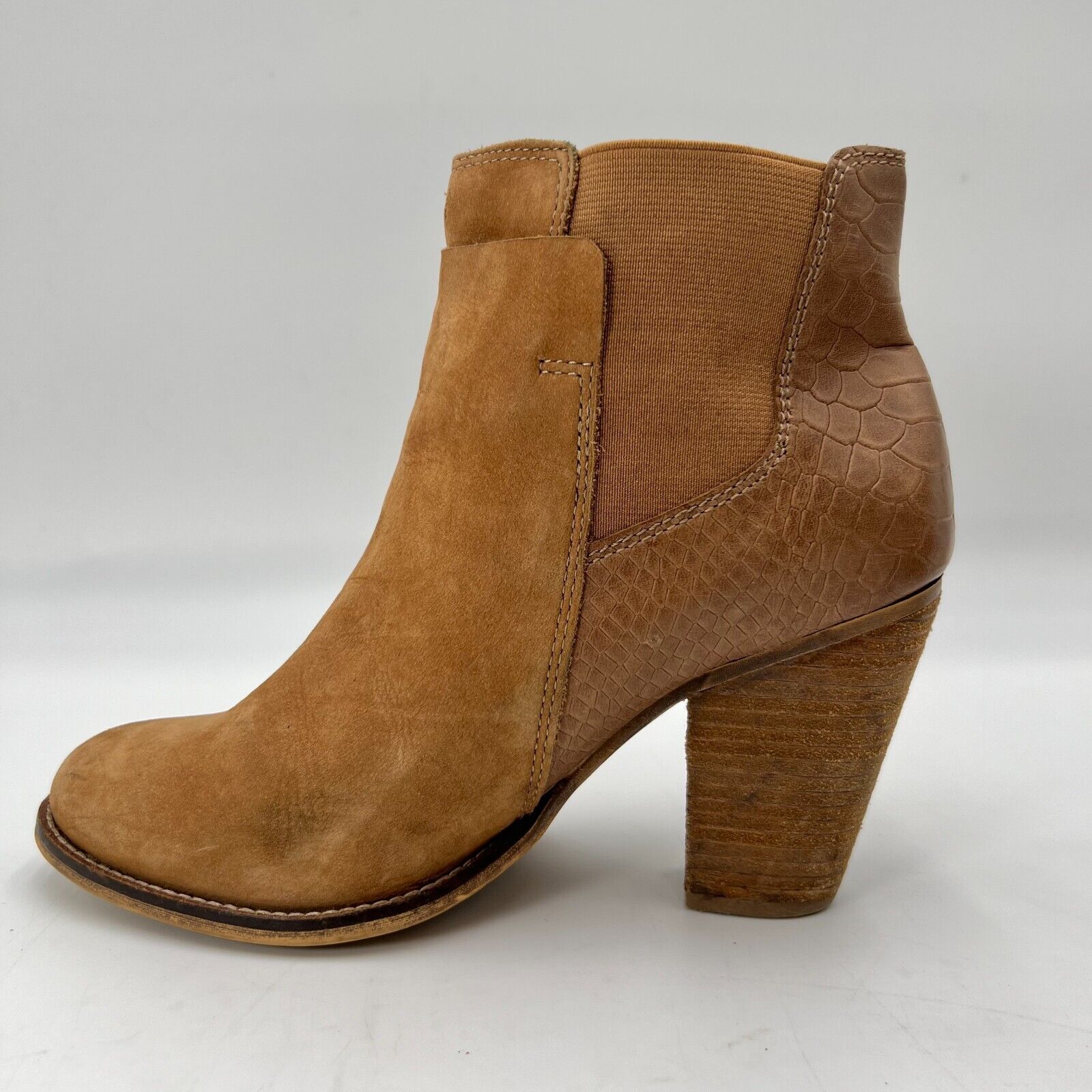 Aldo Ankle Boots Tan Chic 3” Heel Chelsea Western Style Leather Womens Size 8