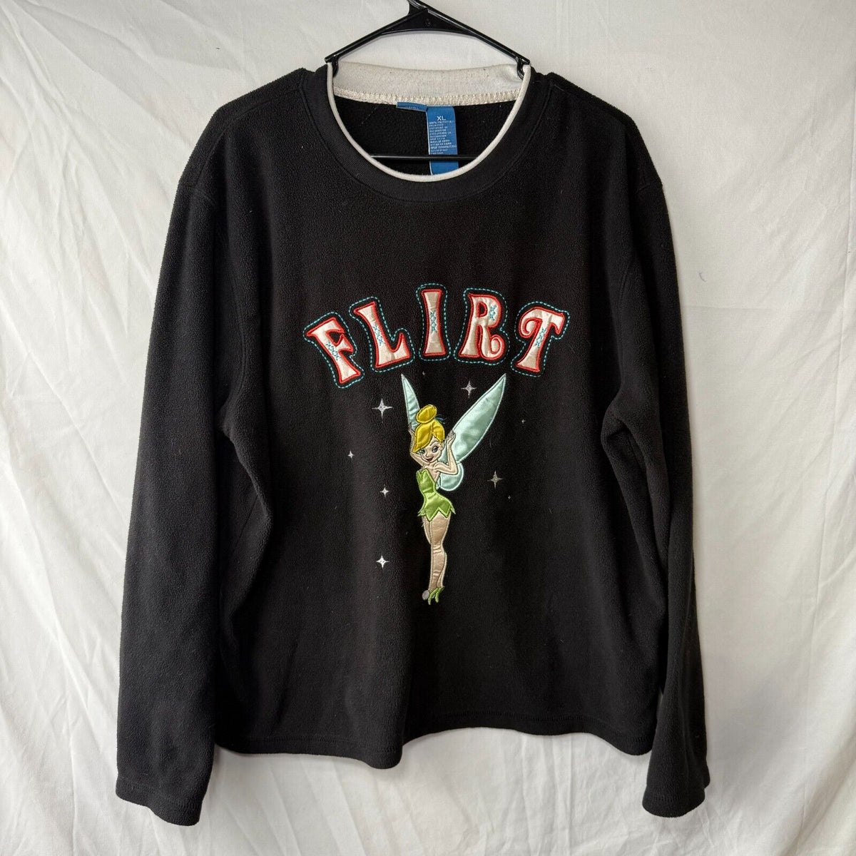 Disney Tinkerbell Womens Flirt Crewneck Long Sleeve Sweatshirt Black XL Whimsy