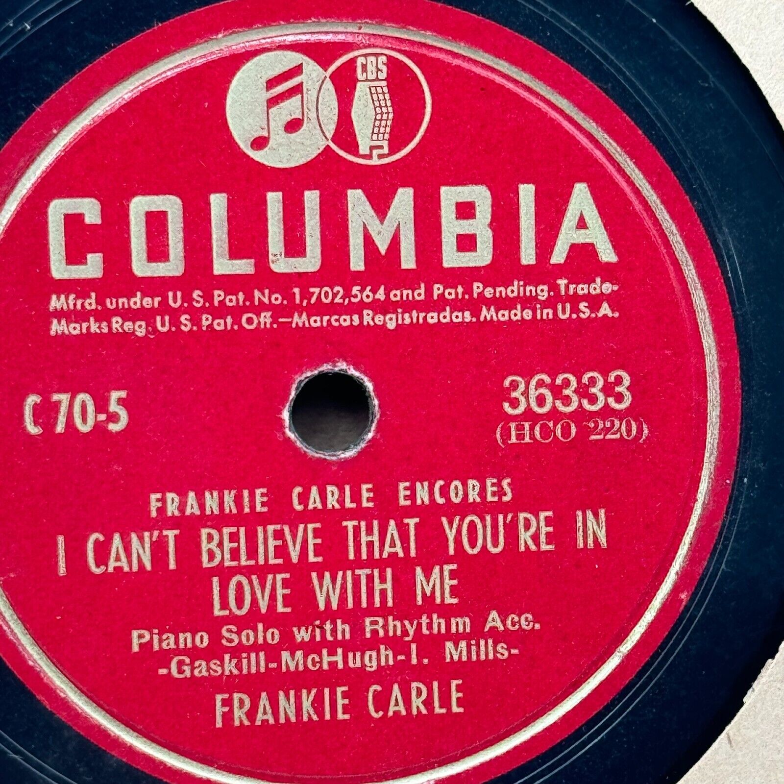 Columbia Presents Frankie Carle Encores Record Set C-70