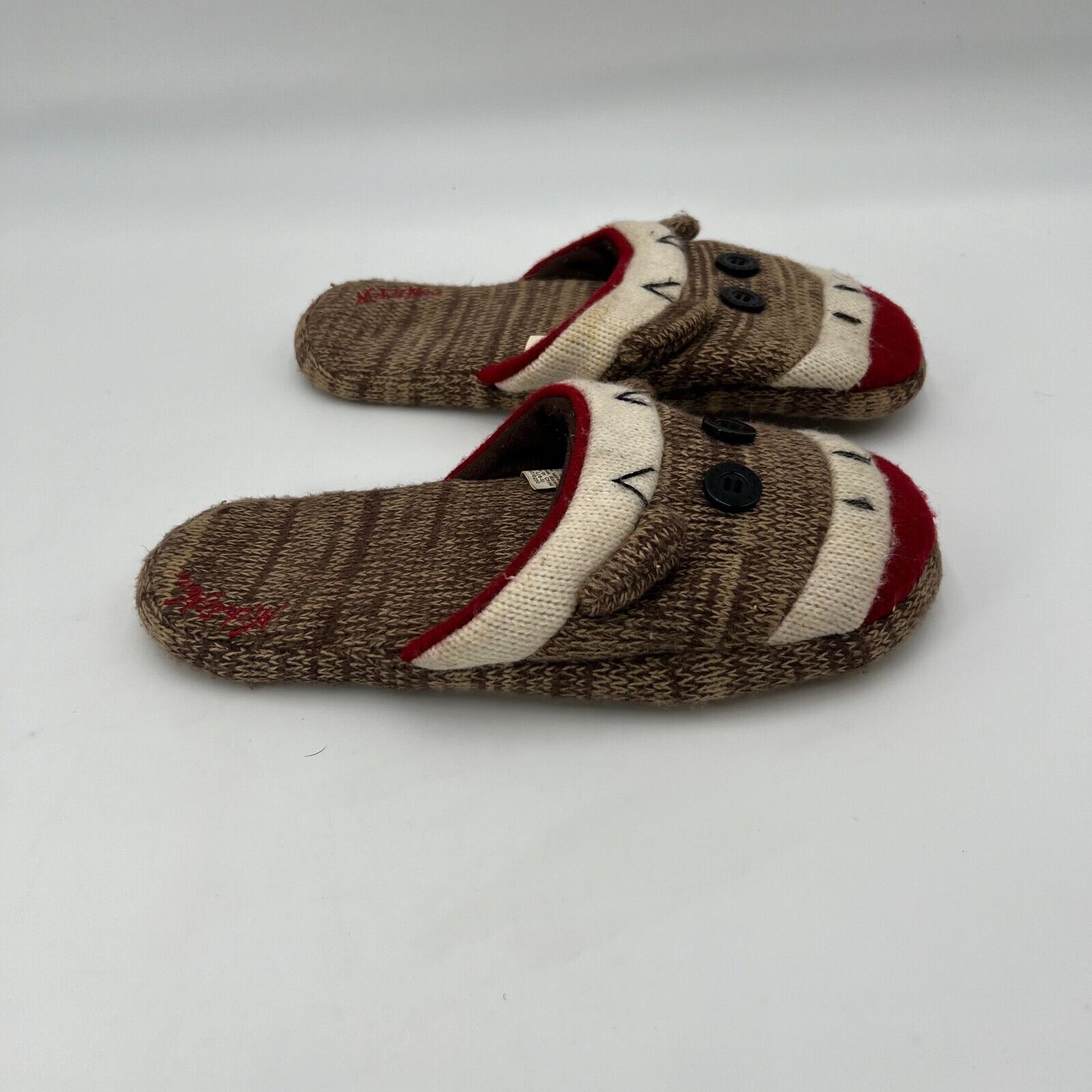 Nick & Nora Sock Monkey Slip on House Sleepwear Slippers Rubber Sole Size L 8-9