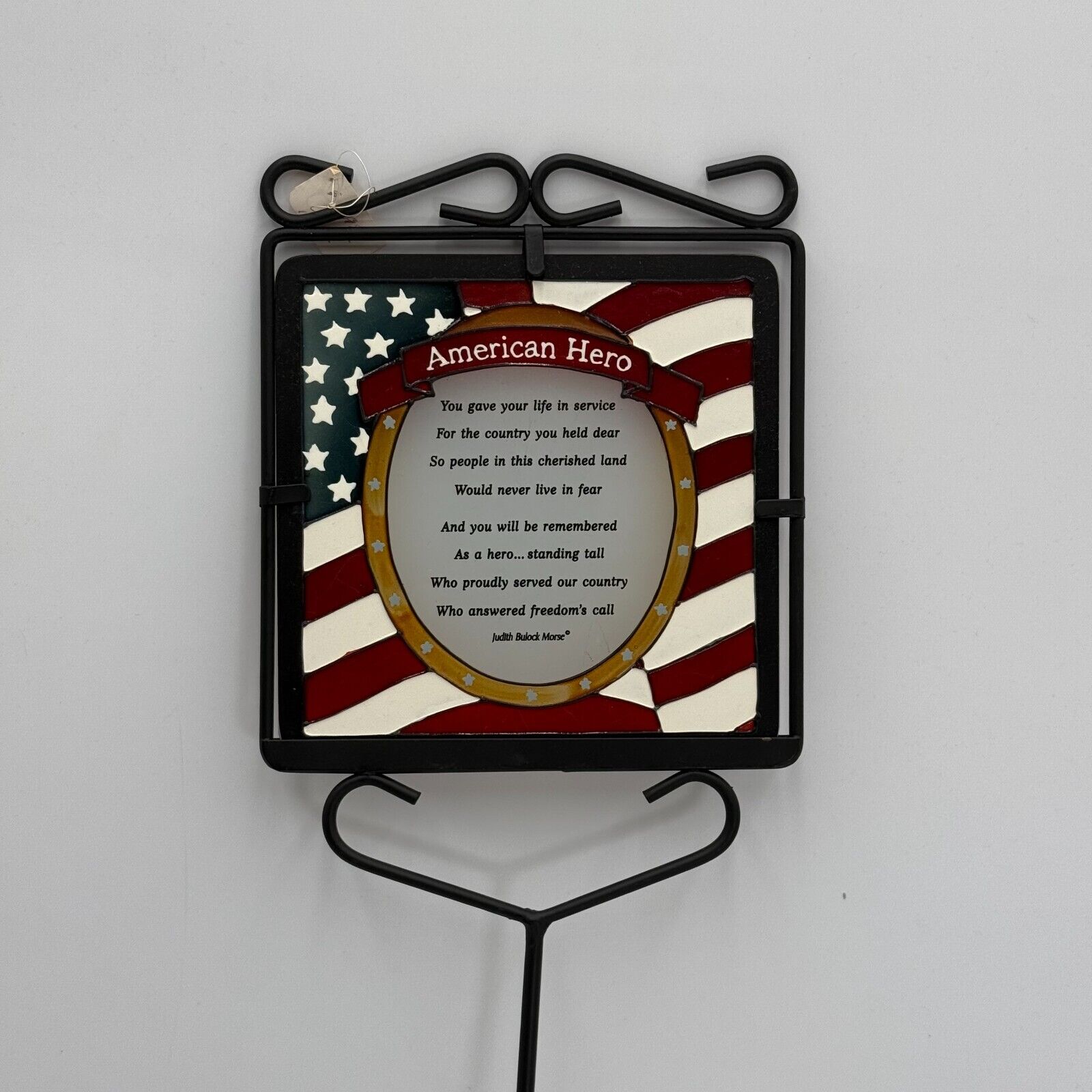 4pk 22in Metal Black Yard Stake Stained Glass Sign American Hero Military