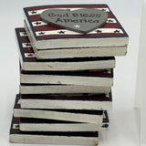 9 Pack 4in Square Wood Magnet Plaque God Bless America USA Flag Heart Home Decor