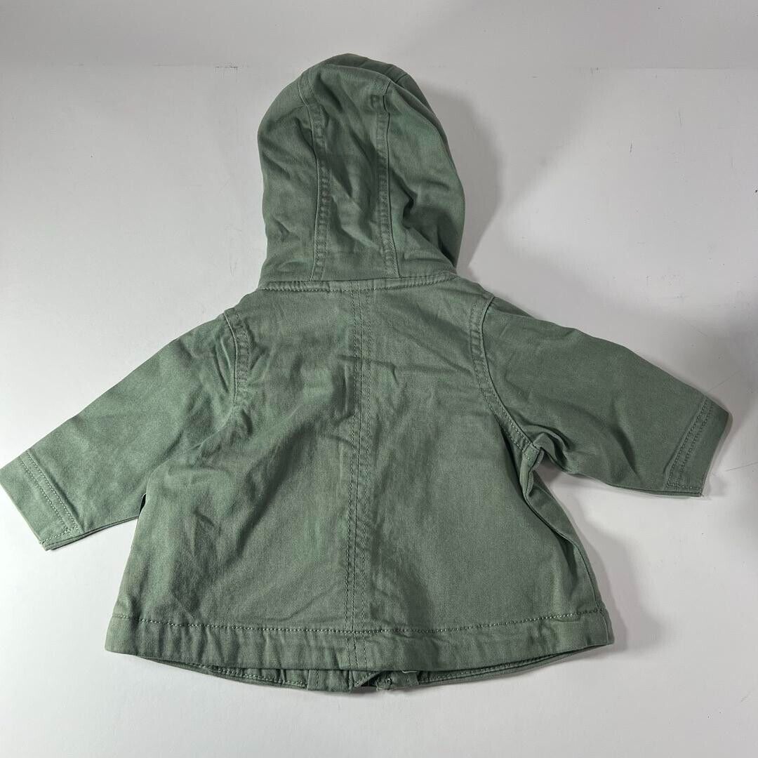 Okie Dokie Baby Jacket Willow Green Denim Button Up Hoodie Pockets 3M - NWT