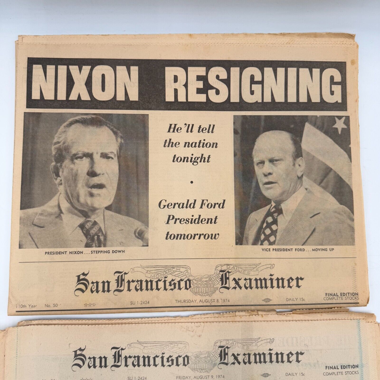 San Francisco Examiner Issues 50 51 Nixon Resigning President Ford Speech 1974