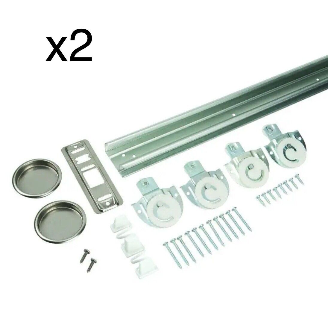 2pk Durable Double Closet Track Rolling Sliding Door Hardware Set Kit 48 in.