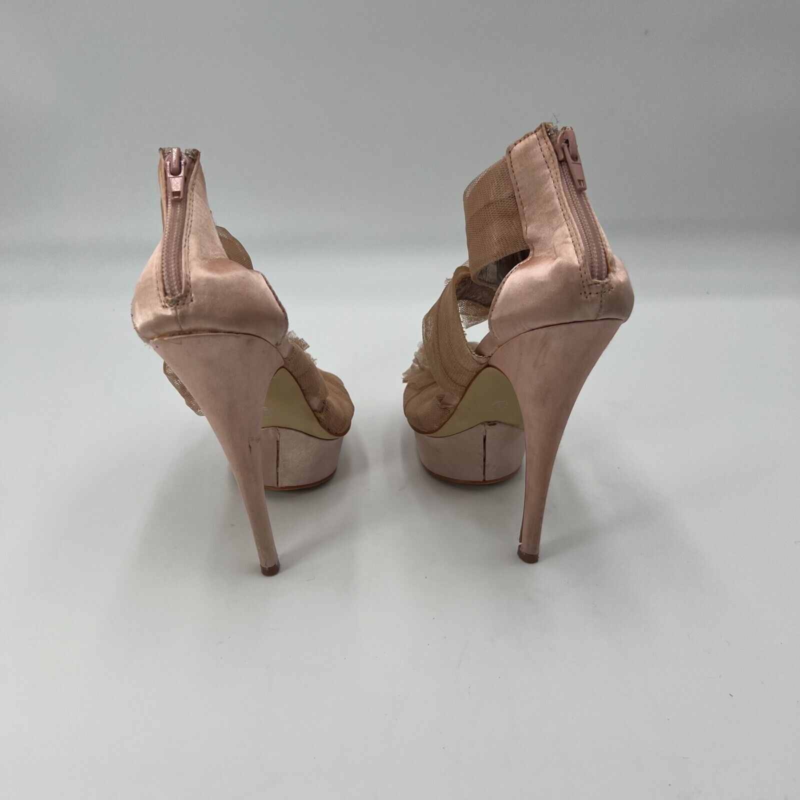 Charlotte Russe Tutu 5.5” Heel Platform Pink Mesh Sandal Bow Lace Size 8 Womens