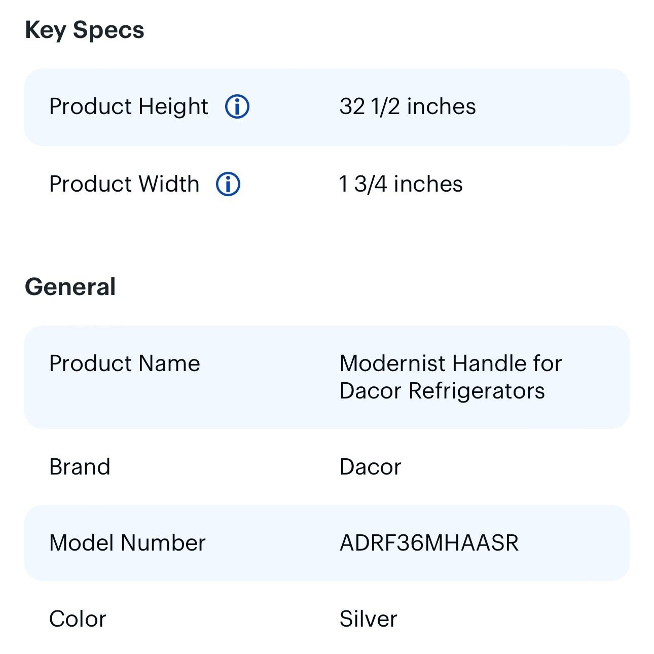 Modernist 3 Handle Kit for 36” Dacor French Door Refrigerators Silver ADRF36MHAA