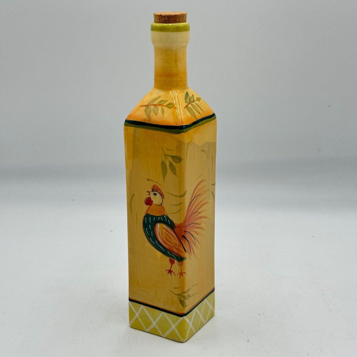 11in Corked Decorative Square Ceramic Bottle Yellow Rooster Kitchen Decor Cork