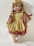 Vintage Porcelain Collectors 17" Doll Beautiful Dress Braids Blond Blue Eyes