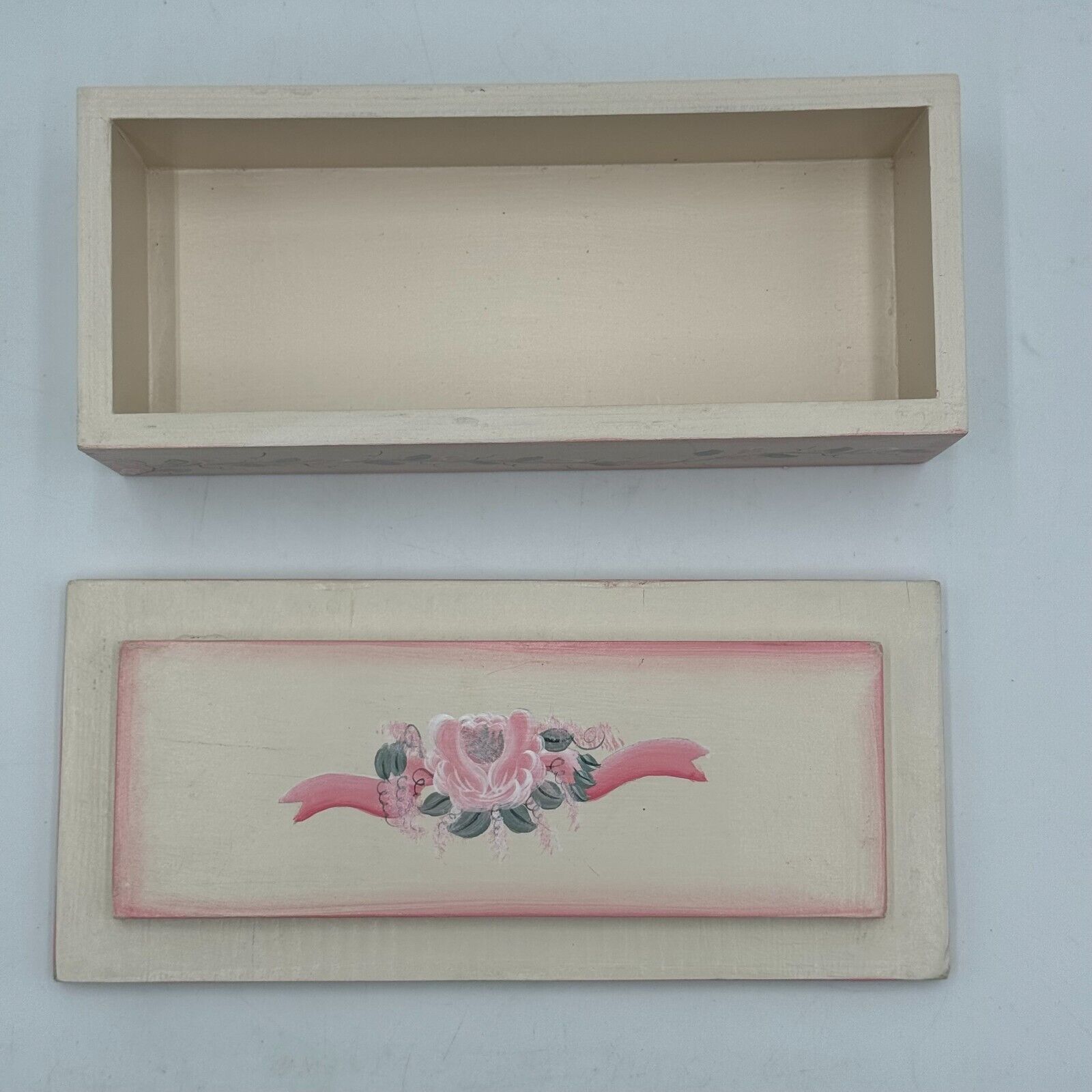 Floral Wood Box with Lid Jewelry Box Storage Case